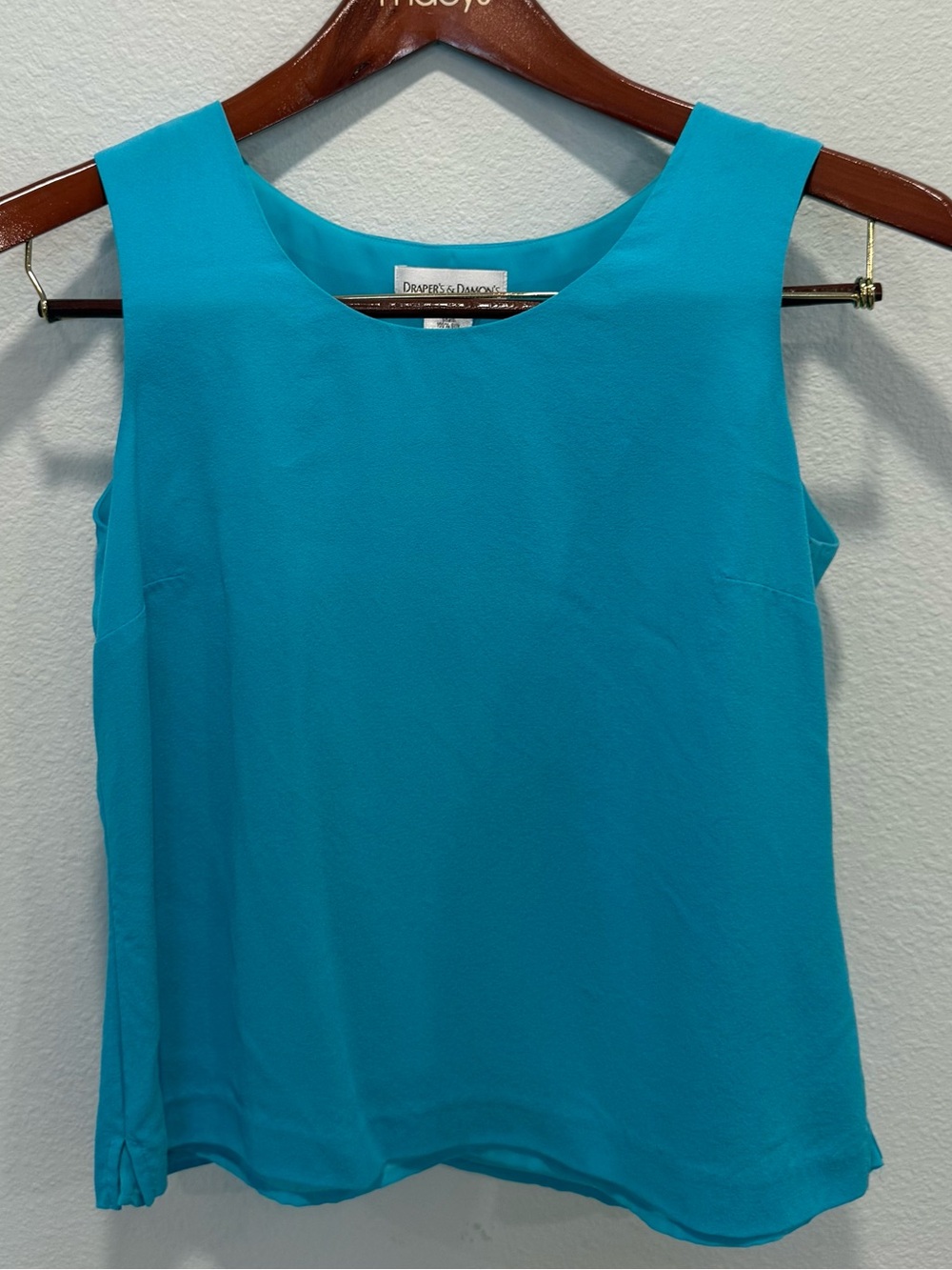100% Silk Tank Quiet Luxury Layering Shell Turquoise Blue Size S